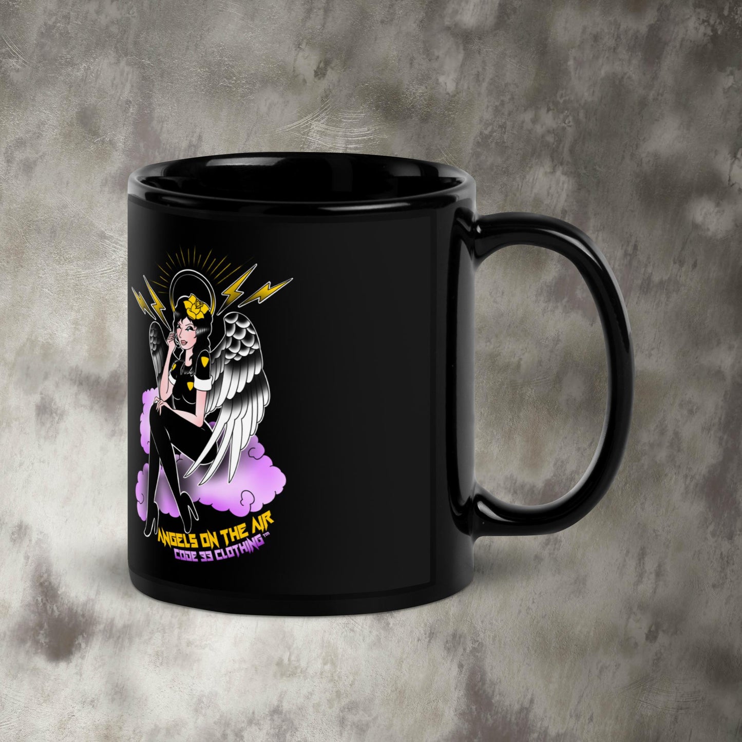 Angels on the Air Black Glossy Mug